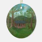 Blockhaus und Bäume Keramik Ornament (Links)