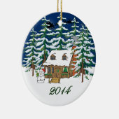 Blockhaus-Weihnachtsverzierung 2014 Keramikornament (Rechts)