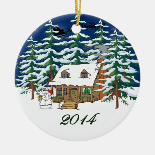 Blockhaus-Weihnachtsverzierung 2014 Keramikornament (Vorne)