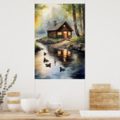 Blockhütte am Fluss 2 Poster (Küche)