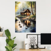 Blockhütte am Fluss 2 Poster (Heimbüro)