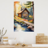Blockhütte am Fluss 3 Poster (Küche)
