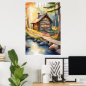 Blockhütte am Fluss 3 Poster (Heimbüro)