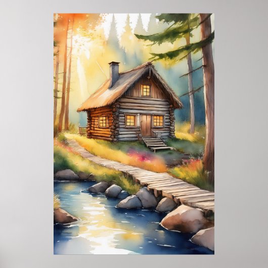 Blockhütte am Fluss 3 Poster (Vorne)