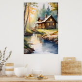 Blockhütte am Fluss 4 Poster (Küche)