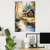 Blockhütte am Fluss 4 Poster (Heimbüro)