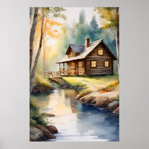 Blockhütte am Fluss 4 Poster
