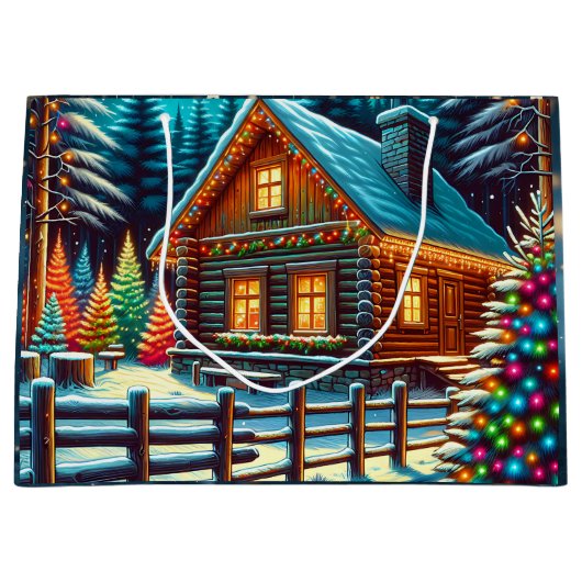 Blockhütte am Heiligabend Große Geschenktüte (Vorderseite)