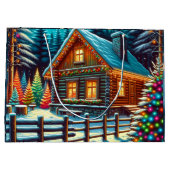 Blockhütte am Heiligabend Große Geschenktüte (Rückseite)