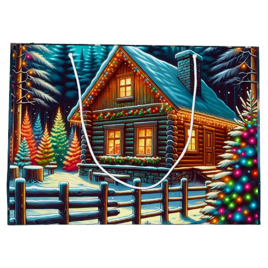 Blockhütte am Heiligabend Große Geschenktüte (Rückseite)