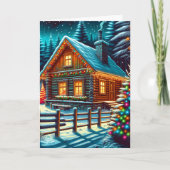 Blockhütte am Heiligabend Personalisiert Karte (Vorderseite)