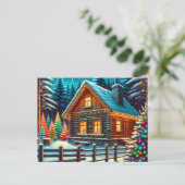 Blockhütte am Heiligabend Personalisiert Postkarte (Stehend Vorderseite)