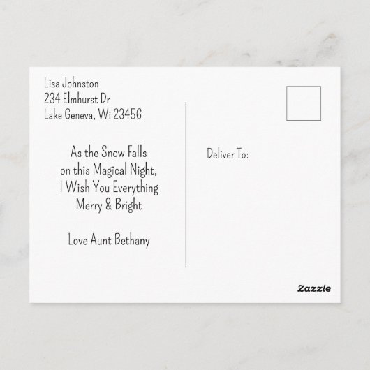 Blockhütte am Heiligabend Personalisiert Postkarte (Rückseite)