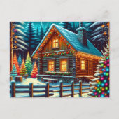 Blockhütte am Heiligabend Personalisiert Postkarte (Vorderseite)