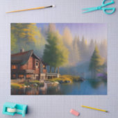 Blockhütte am See Seidenpapier (Basteln)