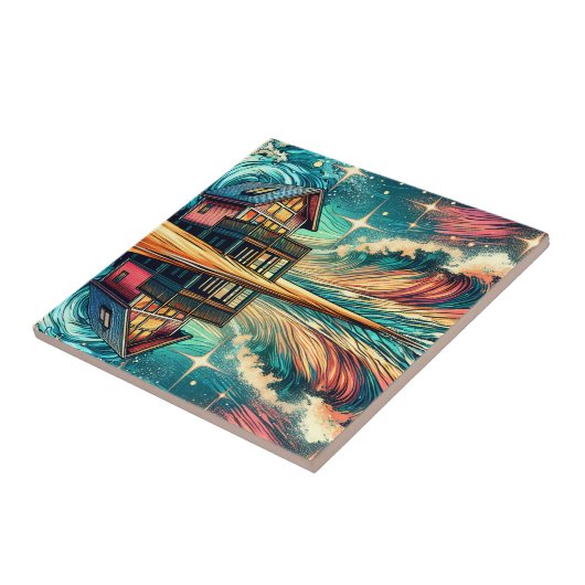 Blockhütte am Strand Art Ai Art Fliese (Seite)