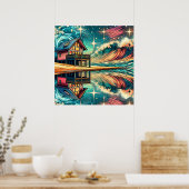 Blockhütte am Strand Art Ai Art Poster (Küche)