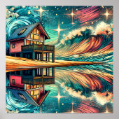 Blockhütte am Strand Art Ai Art Poster (Vorne)