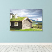 Blockhütte auf dem Sod-Dach in der Leinwand Norweg (Insitu (Holzboden))