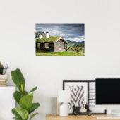 Blockhütte auf dem Sod-Dach in norwegischem Poster (Heimbüro)
