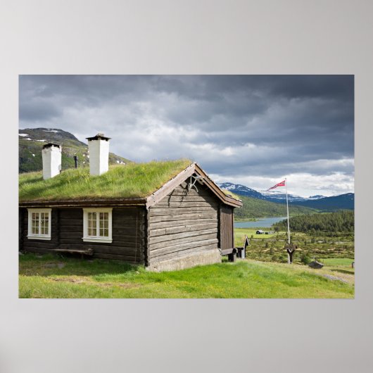 Blockhütte auf dem Sod-Dach in norwegischem Poster (Vorne)