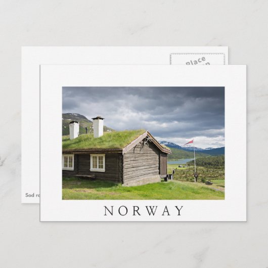 Blockhütte aus Sod-Dach in Norwegen, weiße Postkar Postkarte (Vorne/Hinten)