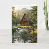 Blockhütte, Bach und Hirsch, Vatertag Karte (Vorderseite)