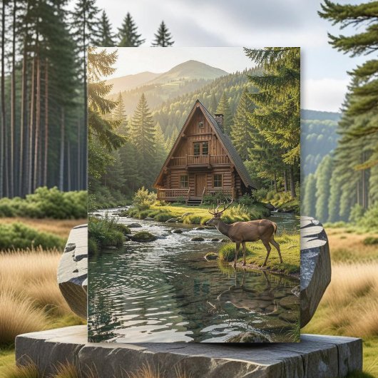 Blockhütte, Bach und Hirsch, Vatertag Karte