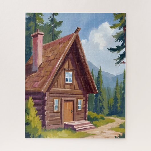 Blockhütte Cottage Berglandschaft Puzzle (Vertikal)