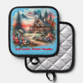 Blockhütte gemütliche Ecken, zeitlose Ruhe | Topflappen (Vorderseite/Rückseite)