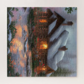 Blockhütte im Holzpuzzle Puzzle (Horizontal)