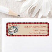 Blockhütte im Weihnachtsadressen-Etikett (Insitu)