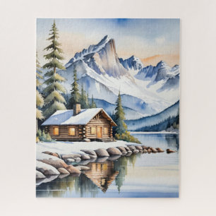 Blockhütte im Winter Puzzle