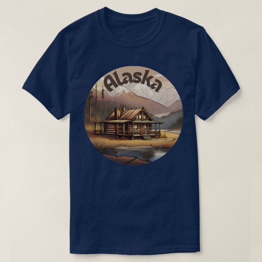 Blockhütte in Alaskan Berge TShirt (Design vorne)