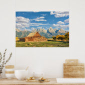 Blockhütte in der Nähe des Gebirges Poster (Küche)