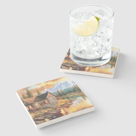 Blockhütte Kunst Steinuntersetzer (Seitenansicht)