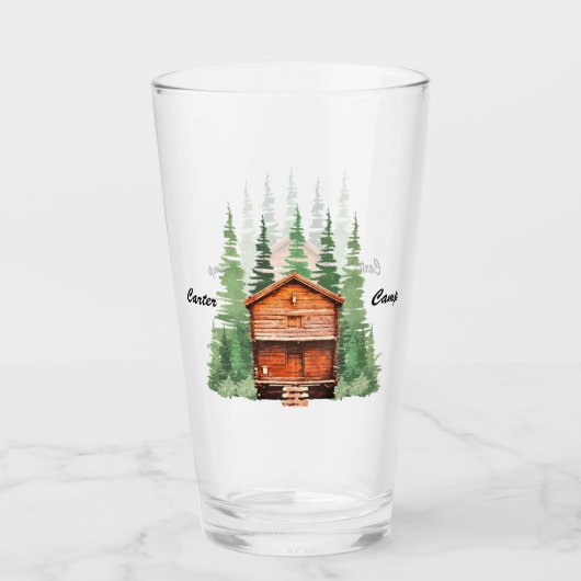Blockhütte mit Evergreen Trees Glas (Vorderseite)