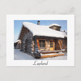 Blockhütte mit Schnee in Lappland, weiße Postkarte