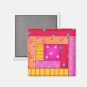 Blockhütte Quilkt Block Art Square Magnet (Vorderseite/Rückseite)