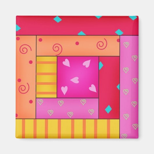 Blockhütte Quilkt Block Art Square Magnet (Vorne)