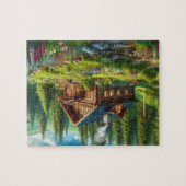 Blockhütte, Stream und Blume im Wald Puzzle (Horizontal)
