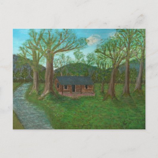 Blockhütte und Bäume Postkarte (Vorderseite)