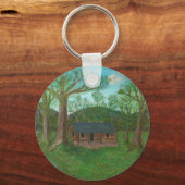 Blockhütte und Bäume Schlüsselanhänger (Vorderseite)