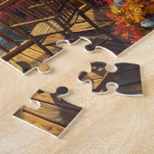 Blockhütte Veranda Herbst Bergsee Aussicht Puzzle (Seite)