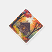 Blockhütte | Wasserfarben Herbstlaub Wald Serviette (Ecke)