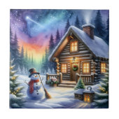 Blockhütte - Weihnachten Fliese (Vorderseite)
