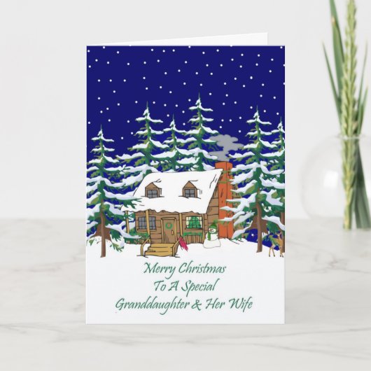 Blockhütte Weihnachten Großtochter & Ehefrau (Vorderseite)
