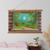Blockhüttenfenster Wandteppich Mit Holzrahmen (Schlafzimmer)