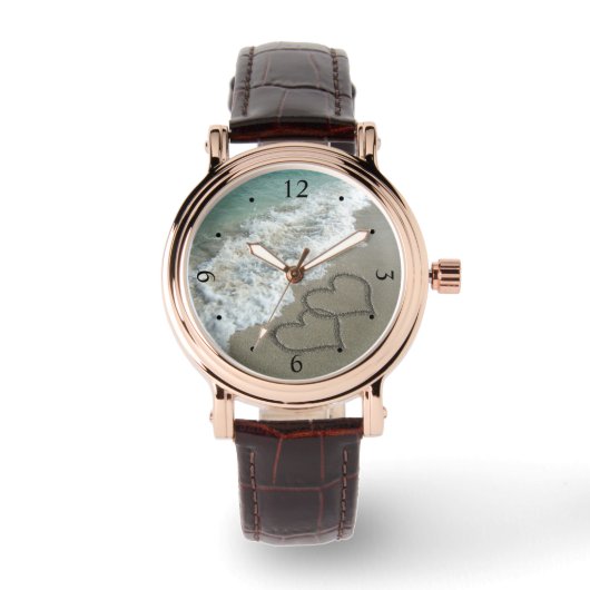 Blockierte Herzen am Strand Armbanduhr (Vorderseite)