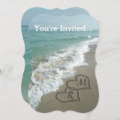 Blockierte Herzen am Strand Einladung (Vorne/Hinten)
